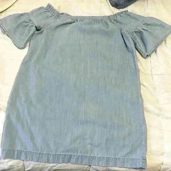 Madewell Denim Azalea Off-the-Shoulder Mini Dress Blue Bell Sleeve Size S - Picture 3 of 11